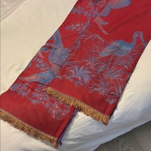 Large Hermes-Style shawl, red with blue and gold designs